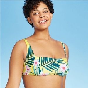 Kona Sol Yellow Tropical Print Bikini Top D/DD NWT